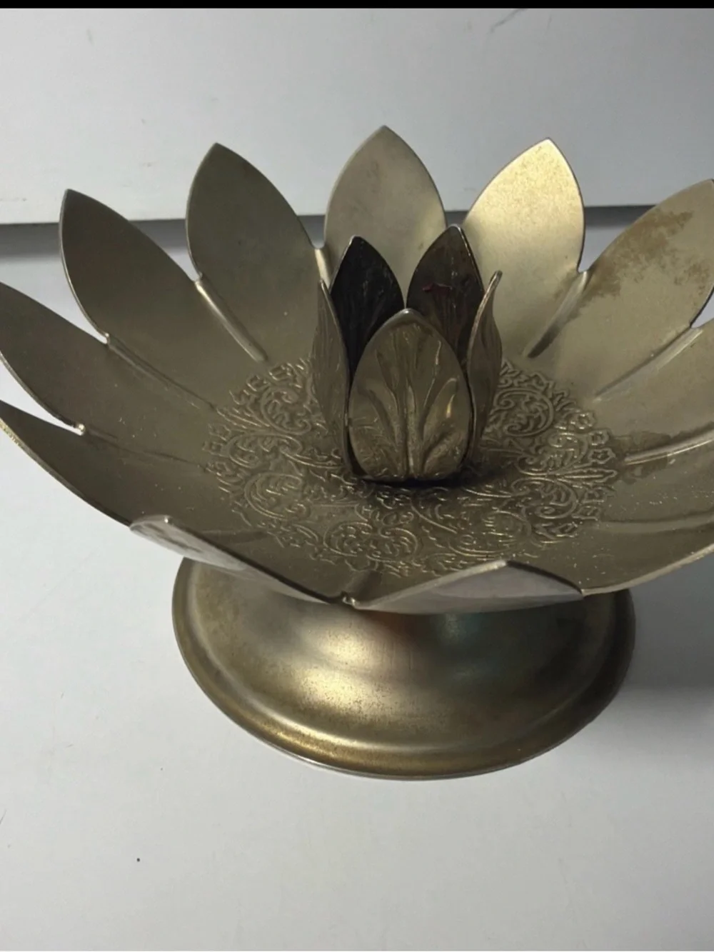 Brass Lotus Candle Holder - Gold Tone